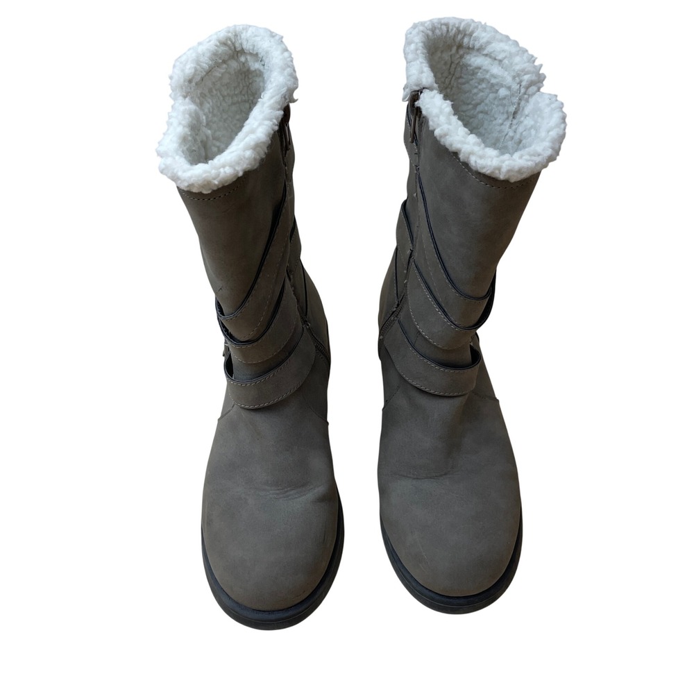Justice Girls Taupe Faux‎ Leather Shearling Lined Buckle Zipper Boots - Size 7